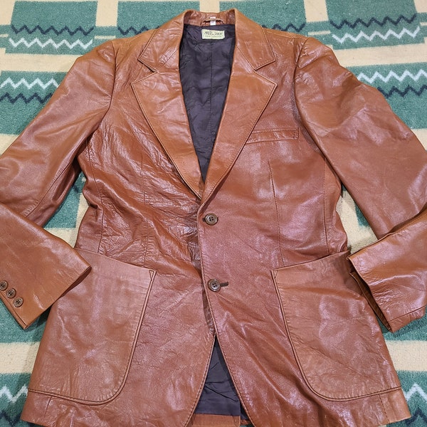 Vintage 1960s 70s Super Supple Leather Made in SPain SPanish 2 button blazer sports coat mod 40 M