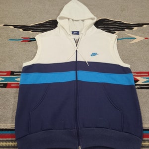Vintage 80s Heather Gray blue Sleeveless 2 tone Full Zip Track top Hoodie basketball Parka sweatshirt sneakers jacket 46 L / XL