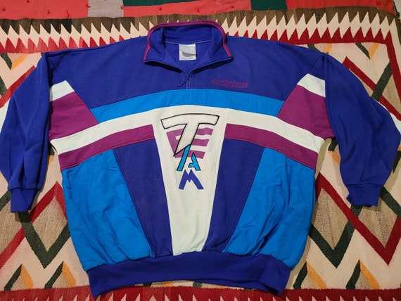 NOS Vintage 80s 90s Team Adidas color block Trico… - image 1