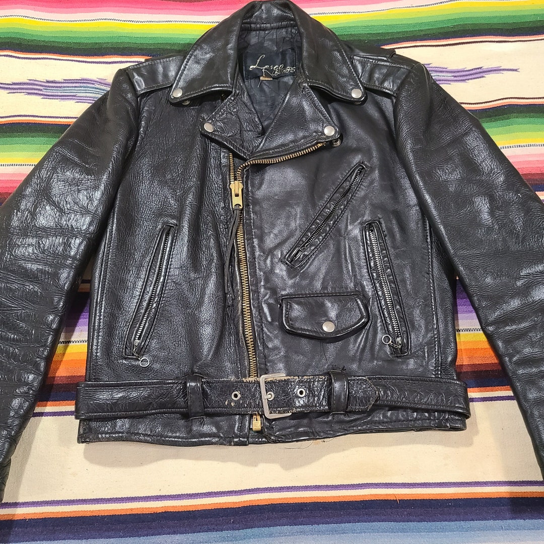 Vintage 1960s Lesco Leathers Steerhide Leather Motorcycle M/C Belted ...