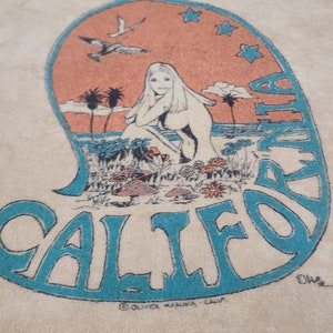 Vintage 1974 Velour California Surf Cartoon Beach Art floral 70s tank top surfer tank top shirt 32 S image 5