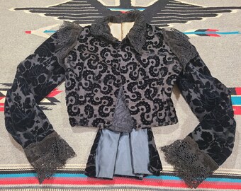 2 Rare Vintage 1880s - 1900s Victorian Black baroque corset Silk Lace Black Flawless Bodice top Chest: 34