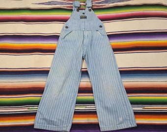 Vintage Osh Kosh vestbak Hickory stripe Denim Toddler Baby kids childs Work wear overalls