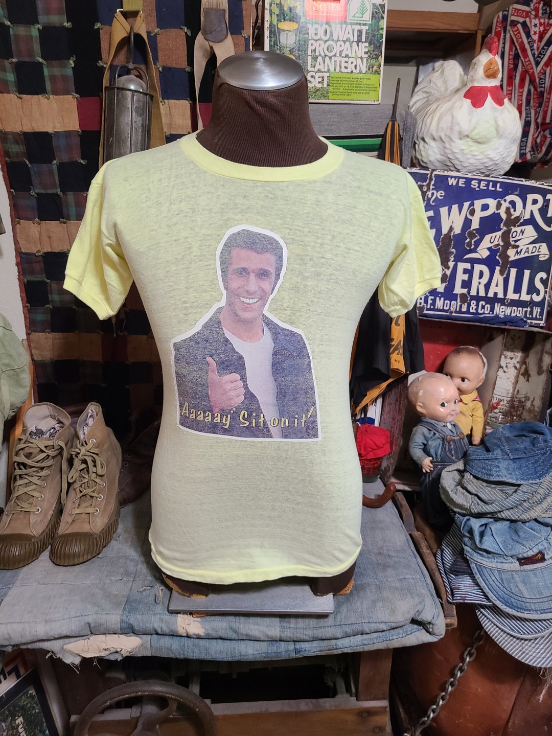 1976 happy days fonzie Tシャツ AAAAAY 青