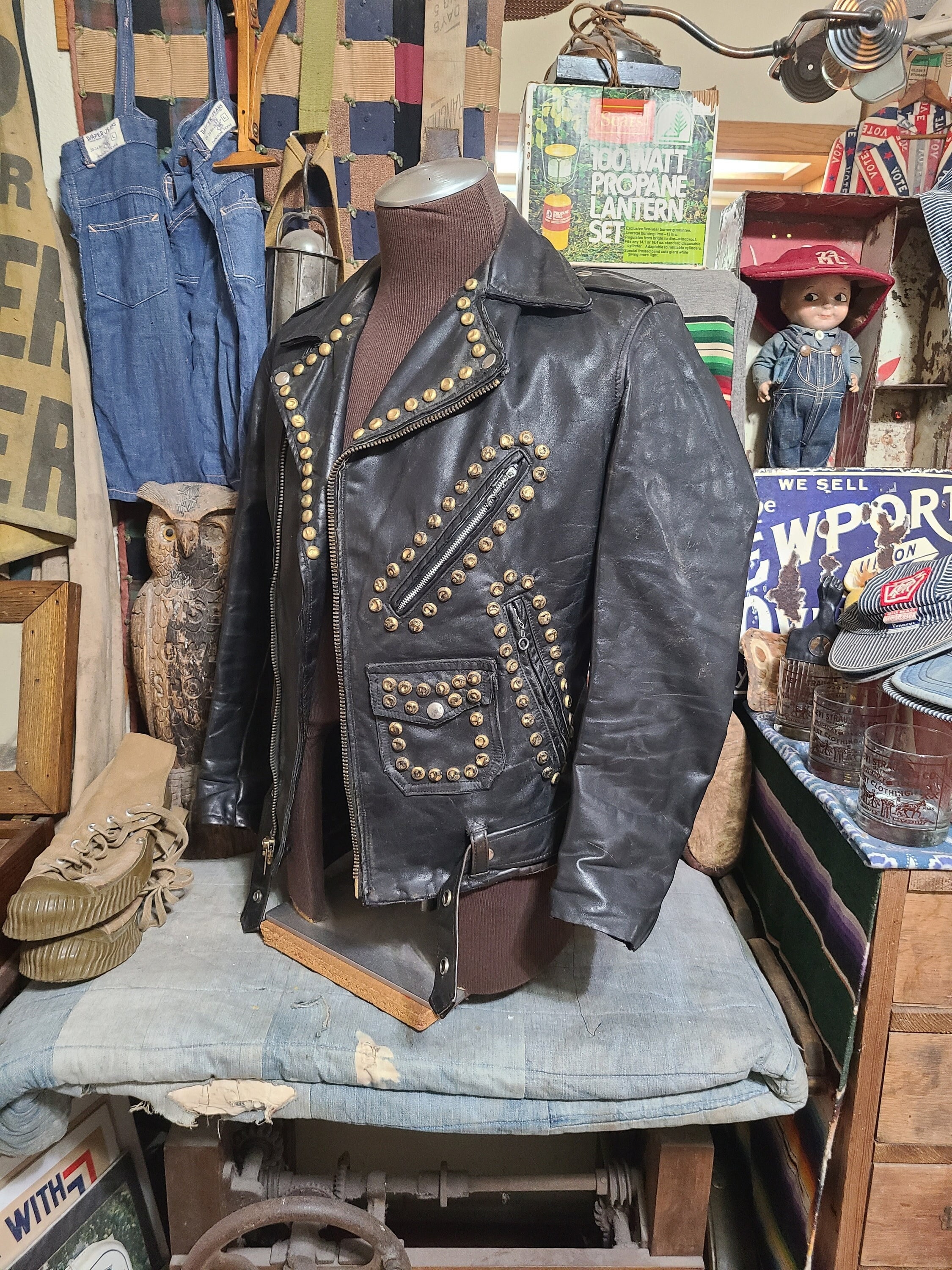 Black Leather Jacket Vintage Studded 