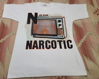 Vintage 90s DOn ROck Hand Printed N is for Narcotic Pop Art Rare SIngle stitch Terror WOrldwide punk rock  cotton tee t shirt