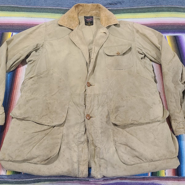 Vintage 1930s Abercrombie Fitch The Feather Duxbak Canvas Cotton Hunting shooting Jacket 46 Big SIze