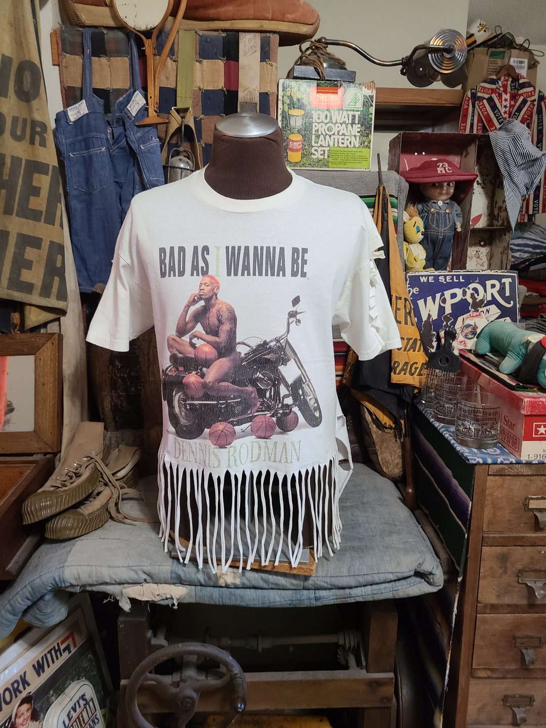 T-shirt Vintage Dennis Rodman 'Bad As I Wanna Be' - Année 1998 - Taille M - Blanc - Occasion