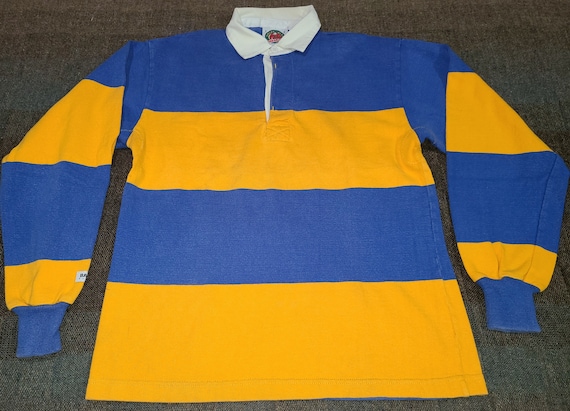 Vintage 80s 90s Barbarian Rugby Stripe Yellow Blue Heavy - Etsy