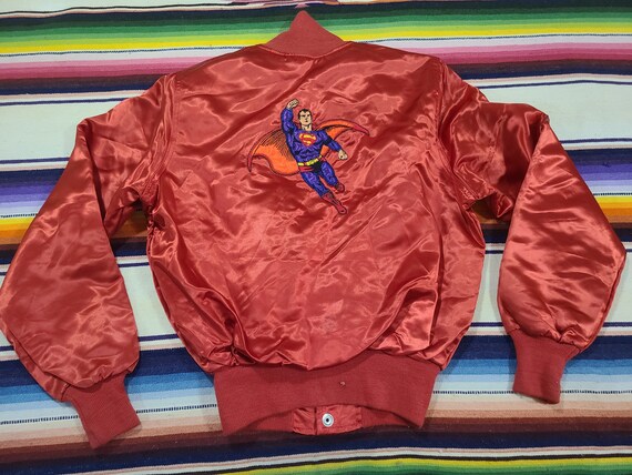 Vintage 80s Superman Embroidered Heavy Satin cart… - image 1