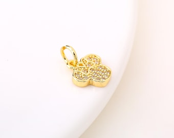 Pingente da Minnie Mouse banhado a ouro 18K. Berloques de zircônia cúbica com argola para confecção de colares e pulseiras. Pingente do Mickey Mouse da Disney.
