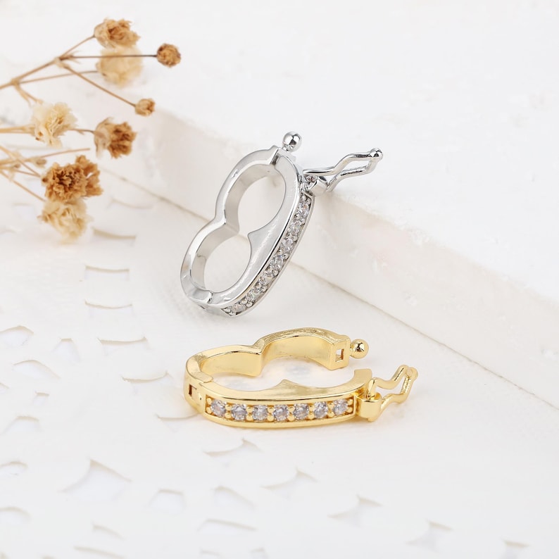 18k Gold Shortener Enhancer Clasp for Bracelet Necklace, Gold CZ Zircon ...