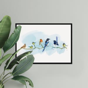 Uccelli da giardino acquerello, pittura di uccelli, arte di uccelli, uccelli da giardino, uccelli sul muro, uccelli a colori, arte di uccelli, uccelli, DTAnimalArt