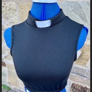 Black stretch vicar ,clergy,dickie vestment top .made to order in soft black spandex .many sizes available