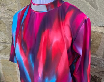 Pink ,turquoise stretch vicar ,clergy,dickie vestment top .made to order in soft pink and blue spandex .many sizes available