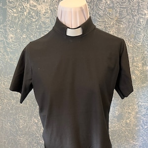 Soft black stretch t shirt vicar ,clergy,dickie vestment top .made to order in soft black cotton spandex .many sizes available