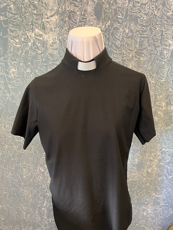Black Stretch Cotton Clergy Shirt: Vicar Vestment Top
