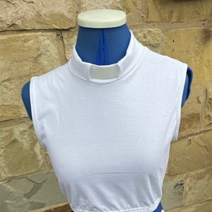 White vicar, clergy,dickie ,vestment top .stretch spandex for great fit