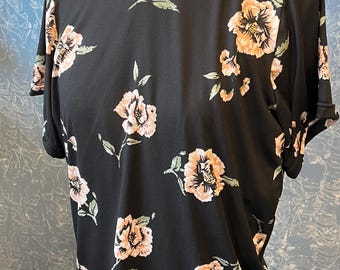 Schwarzes Florales Stretch Klerus T-Shirt: Vicar Dickie Top