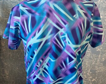 Purple blue stretch vicar ,clergy,dickie vestment top .made to order in soft abstract spandex .many sizes available