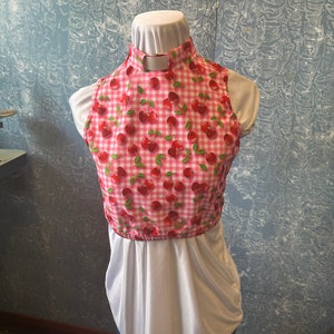 Roze gingang en rode kersen stretch predikant, geestelijken, dickie vestment top. maat 38/40 op bestelling gemaakt in zachte spandex. vele maten beschikbaar