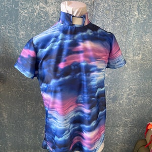 Blue pink cloud stretch vicar ,clergy,dickie vestment top .made to order in soft pink and blue spandex .many sizes available