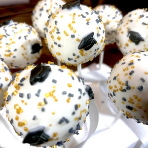 Black and Gold Cake Pops - Graduation Themed - 12 pops