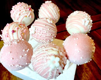 Pink and White Cake Pops - For baby showers or birthdays - 12 pops