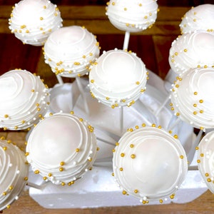 White and Gold Cake Pops - Wedding Themed - 12 pops