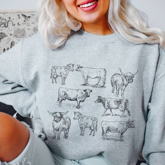 Cow Crewneck Cow Sweatshirt Vintage Sweatshirt Highland Cow