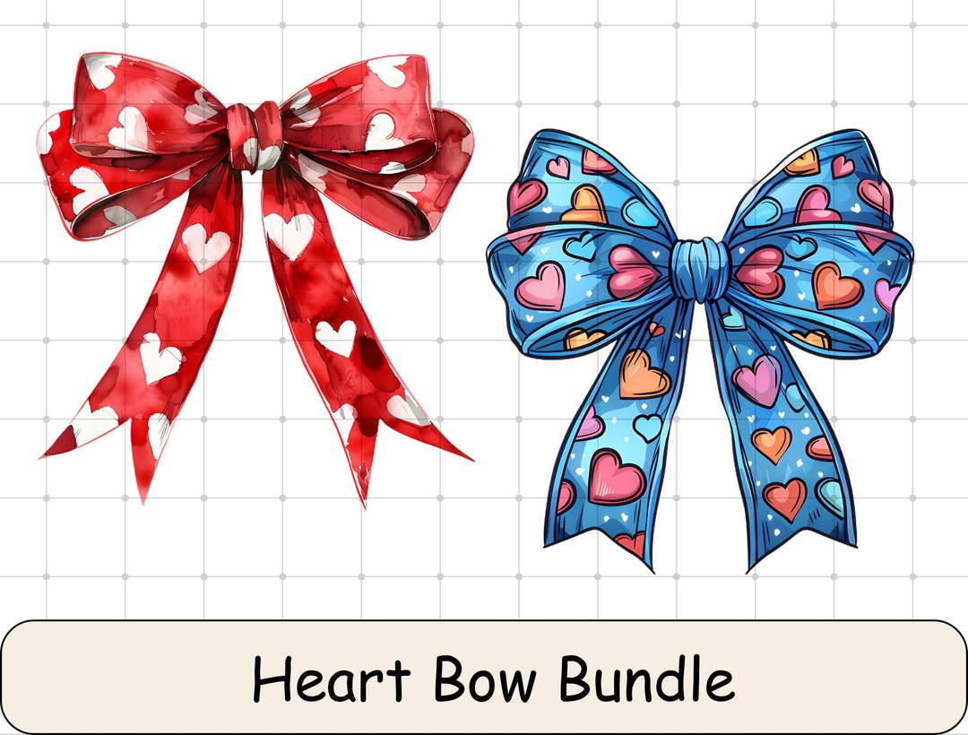 Valentine's Day Heart Bow PNG Bundle, Coquette Bow Heart, Valentines ...
