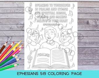 Ephesians Coloring Page, Bible Verse, Printable Scripture Coloring Sheet, Ephesians 5:19
