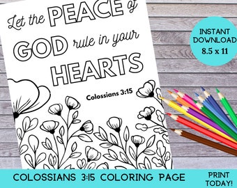 Bible Verse Coloring Page, Colossians 3:15, Printable Scripture Coloring Sheet