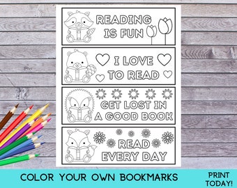 Printable Woodland Animals Reading Bookmarks to Color, Coloring Bookmark, Bookmarks for Kids