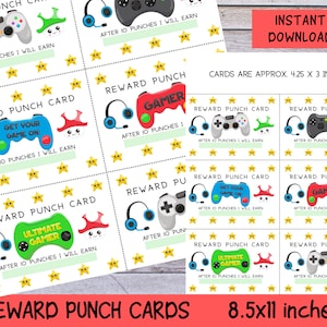 ビデオゲームの報酬パンチカード印刷可能、子供用報酬システム、行動パンチカード