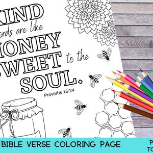 Bible Verse Coloring Page, Proverbs 16:24, Printable Scripture Coloring Sheet