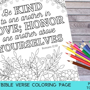 Bible Verse Coloring Page, Romans 12:10, Christian Coloring Sheet, Adult Colouring