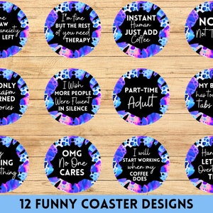 Funny Coaster PNG, Set of 12 Car Coaster Sublimation Bundle, Freshner Quotes, Sarcasm, Coffee, Car Coaster PNG