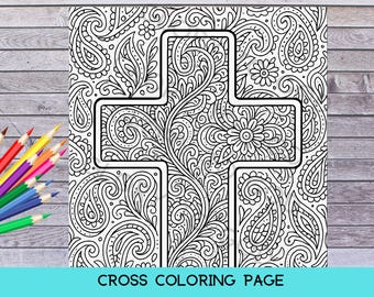 Página para colorear de la cruz de Paisley, hoja para colorear cristiana, PDF imprimible
