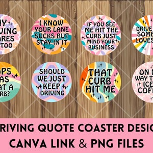Retro Car Coaster Bundle, Car Coaster PNG, Funny Driving Quotes Round, Car Coaster Sublimation Designs, Sarcastic Keychain