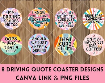 Retro Car Coaster Bundle, Car Coaster PNG, Funny Driving Quotes Round, Car Coaster Sublimation Designs, Sarcastic Keychain