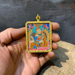 4x5 cm 24 k gold plated guru rinpoche thangka pendant. For protection. Travel protection amulet. Padmasambhava mini thangka. For good luck.