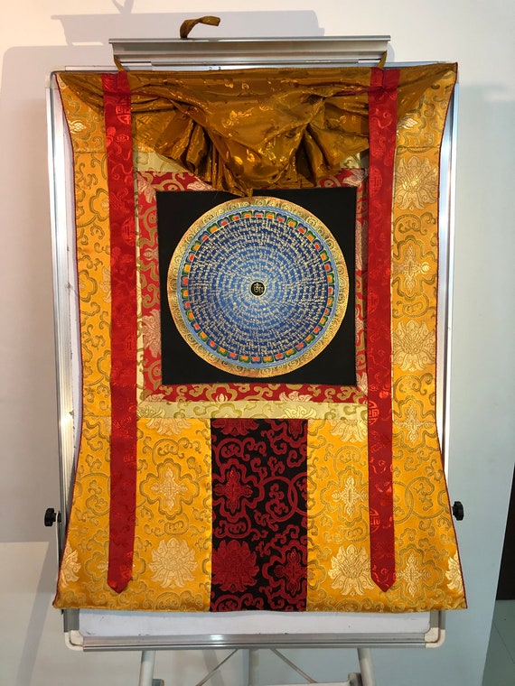 82x64 Cm Mantra Mandala Thangka With Traditional Tibetan Brocade