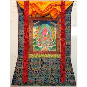 67x50 cm Amitayus thangka painting. long life buddha. traditional tibetan brocade thangka. for long life. Dharmakaya buddha. long life vase.