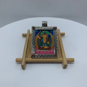 Mini thangka colgante Manjushri de 4x5 cm. buda de la sabiduría. amuleto de protección, ghau tibetano. objeto de bendición, jampelyang. por la sabiduría y el conocimiento,