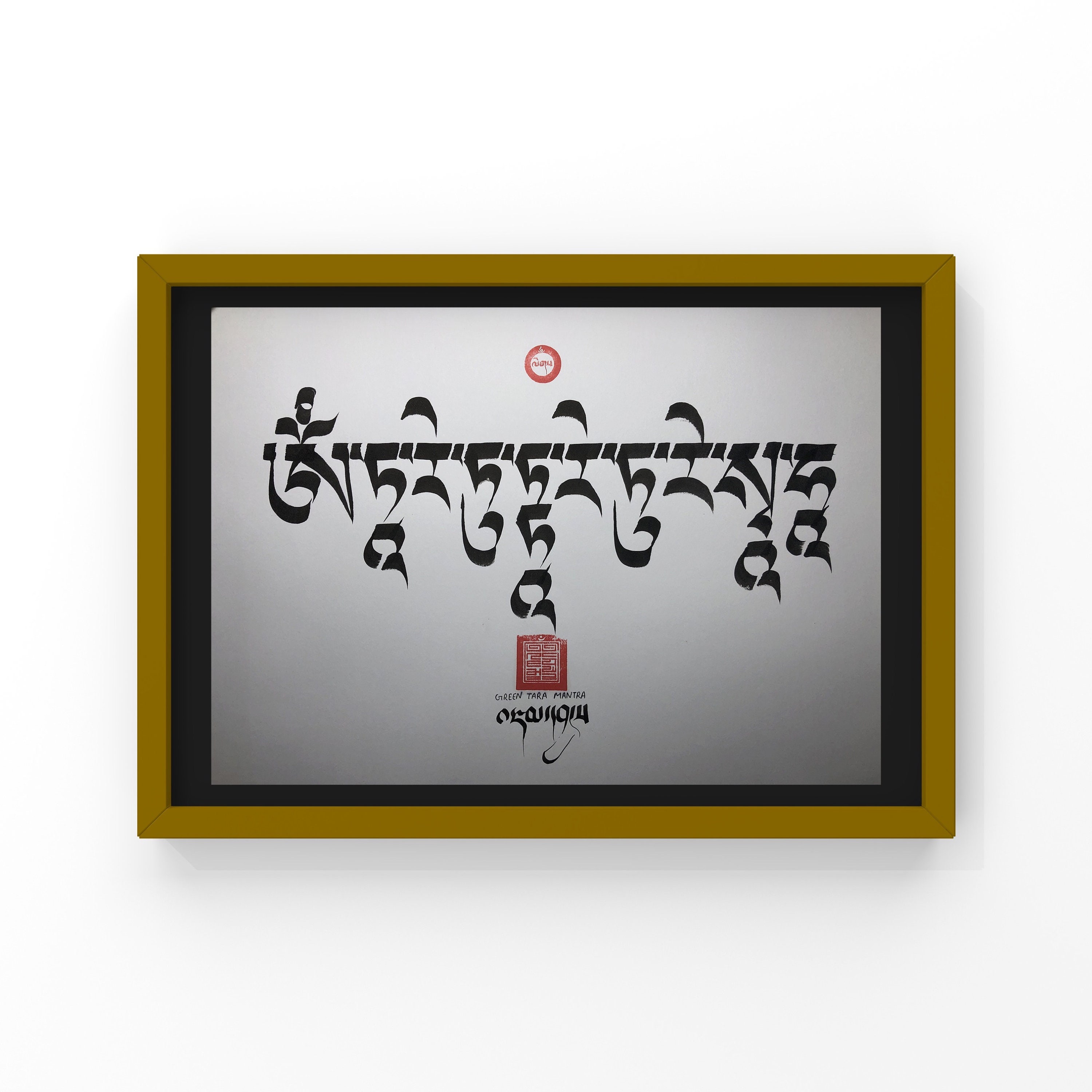 38x27 Cm Hand Written Mantra of Green Tara. Tibetan Calligraphy