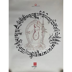 76x52 cm Vajrayogini Mantracyclus. koningin van dakini's vajrayogini in het midden. Tibetaanse kalligrafie handgeschreven in één streek.