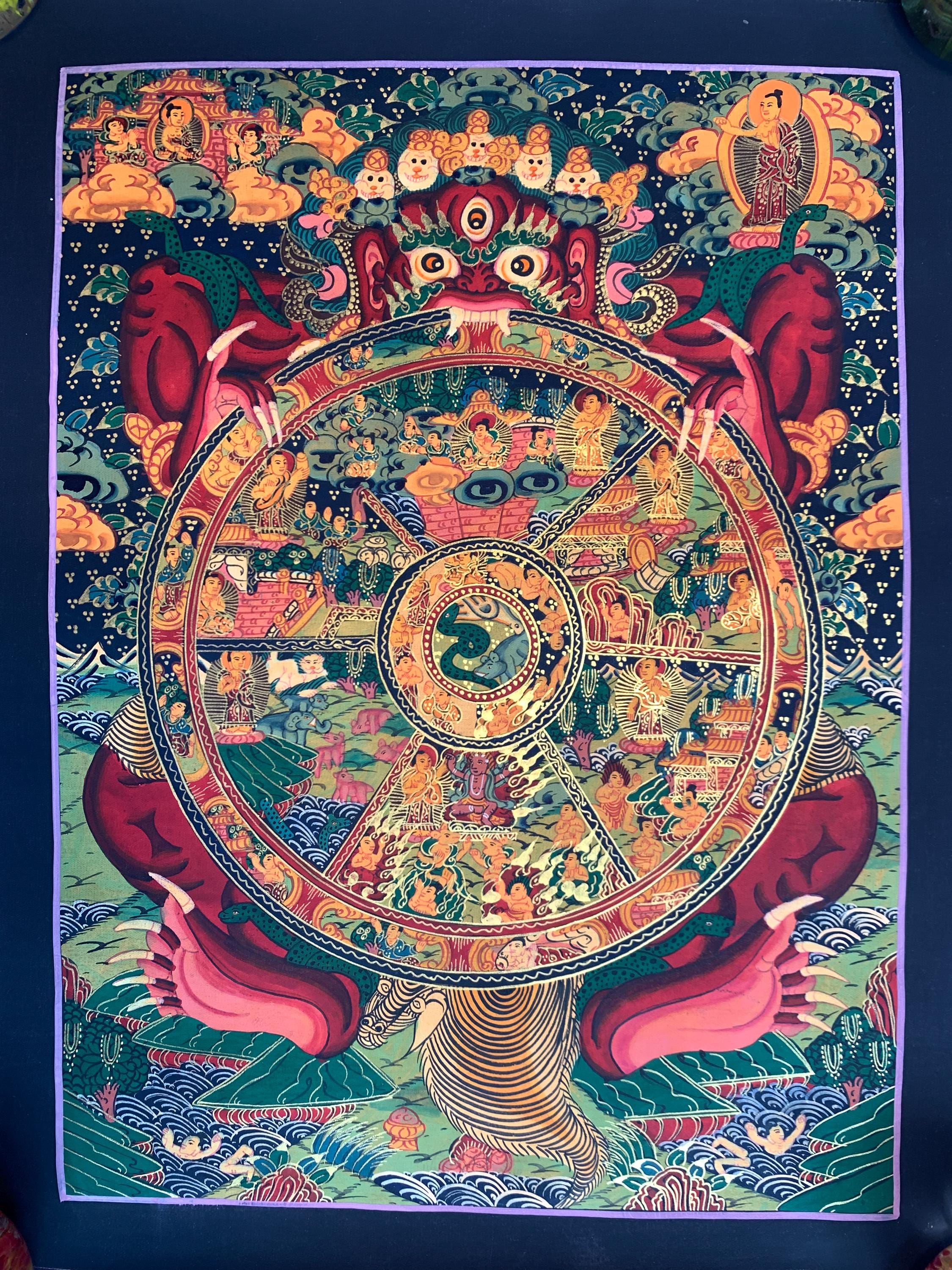 Wheel of Life Thangka Painting, Tibetan Buddhist Art, Bhavachakra - Etsy