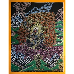 69x54 cm, Fine quality palden lhamo thangka. dharma protector. protector of Dalai lama. Remati, shri devi. Palden lhamo on mule. dharmapala.