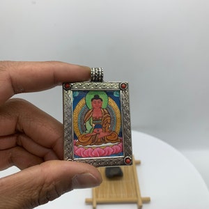 Amitabha buddha thangka pendant. hand painted mini thangka. primodial buddha. pureland buddha. protection amulet. Zungkhor, thangka ghau.